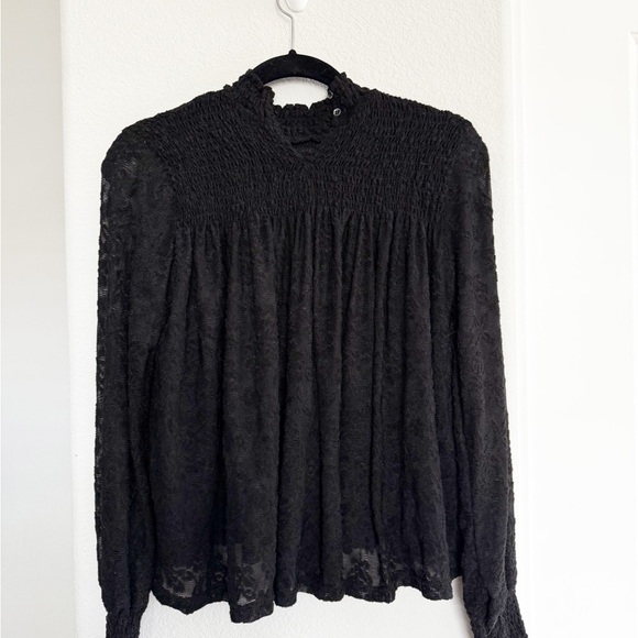 Anthropologie Deletta Amanna Lace Smocked High Neck Long Sleeve Black Size XS - Picture 3 of 4